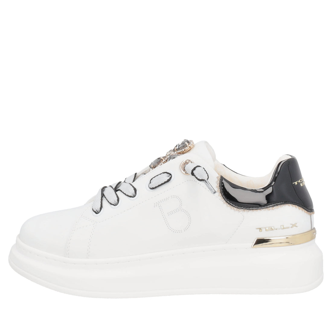 Sneaker Carol in pelle con cuori in strass colore bianco/nero