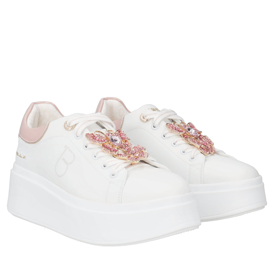Clara leather sneakers with white/pink butterflies