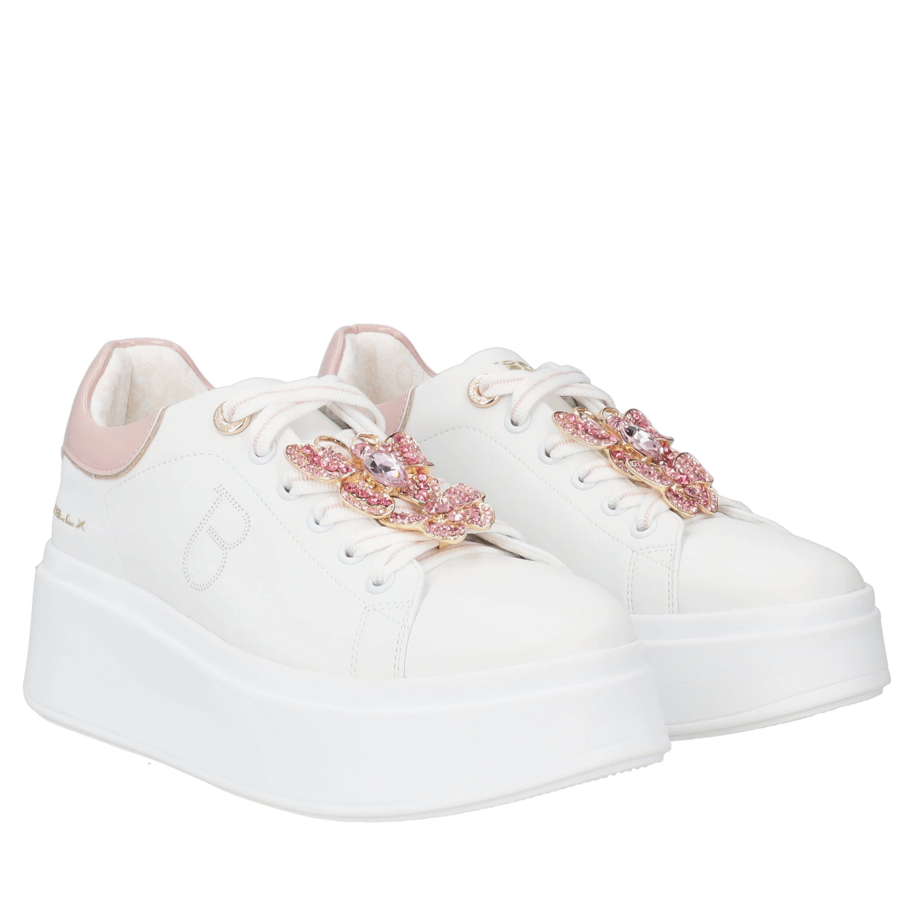 Clara leather sneakers with white/pink butterflies