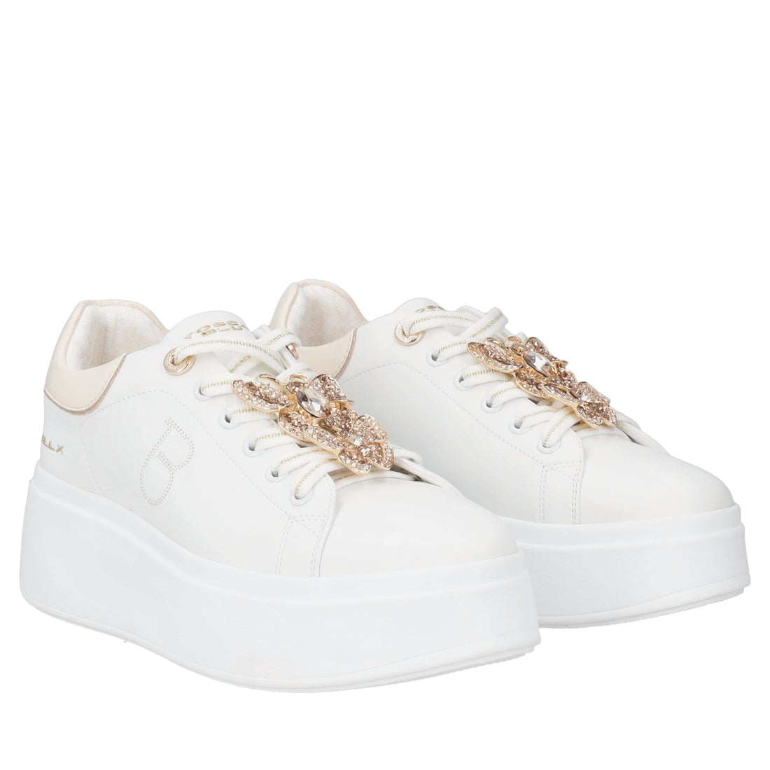 Clara leather sneakers with butterflies in white/beige