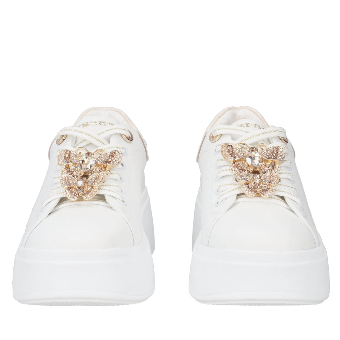 Clara leather sneakers with butterflies in white/beige
