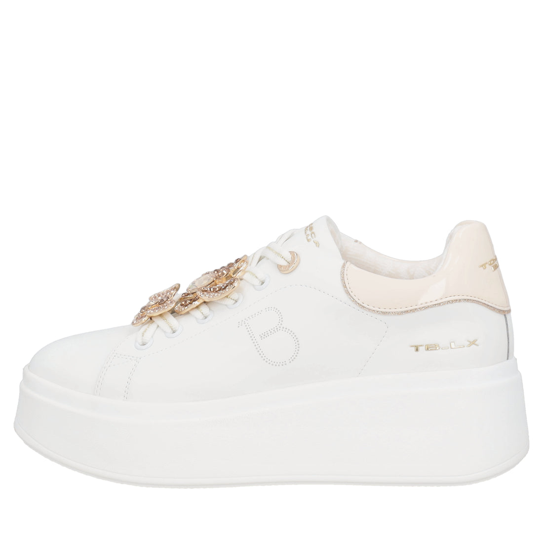 Clara leather sneakers with butterflies in white/beige