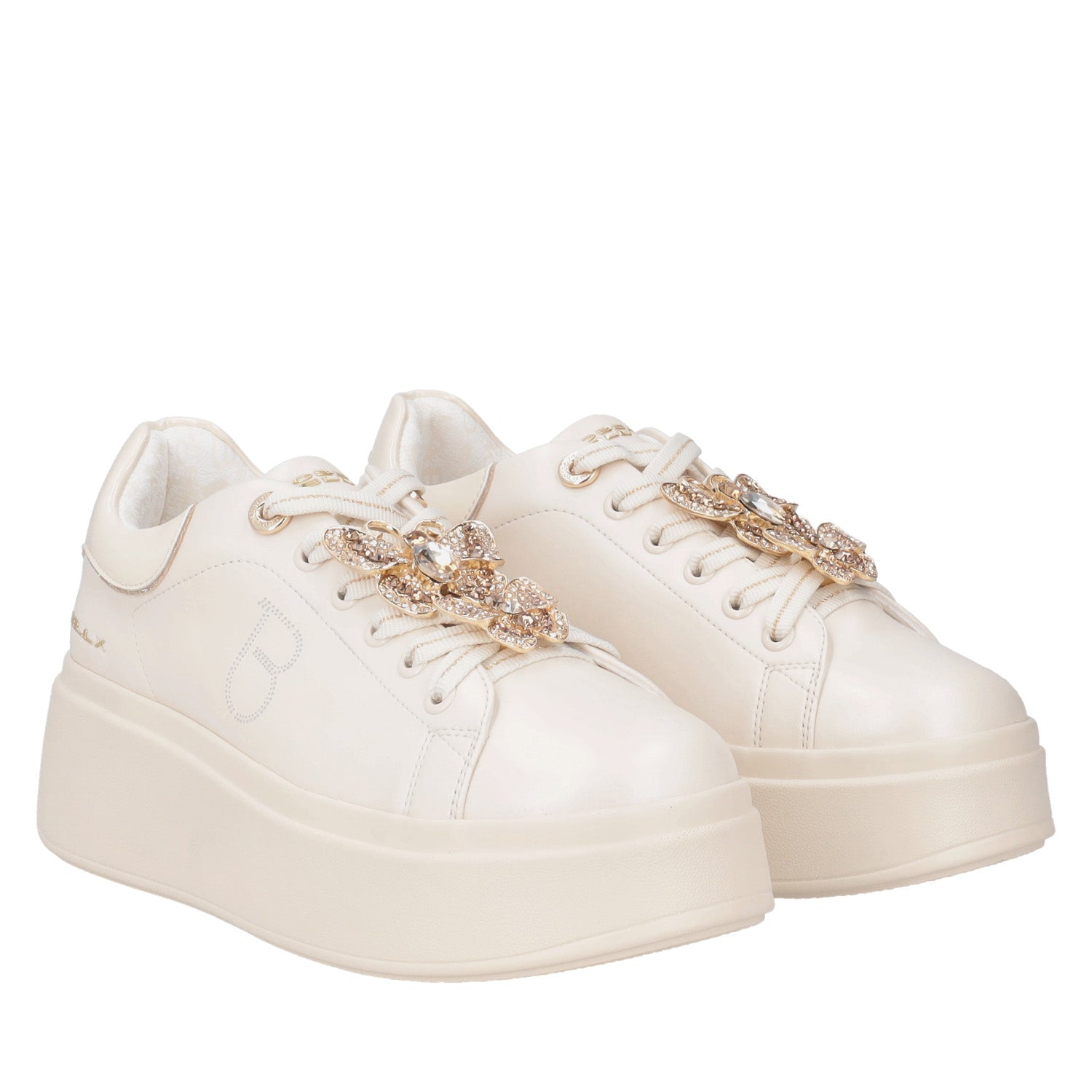 Clara leather sneakers with beige butterflies