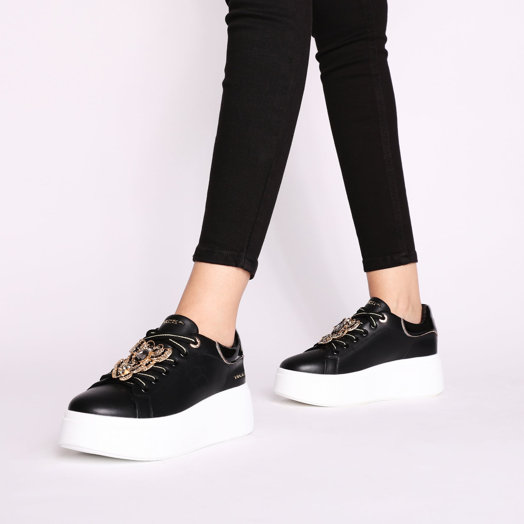 Clara leather sneakers with black butterflies