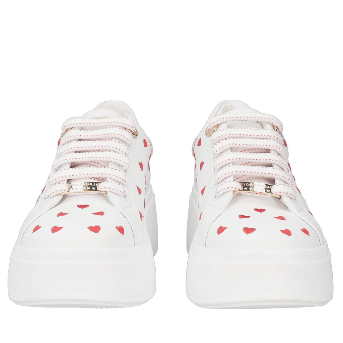 Sneaker Clara in pelle con cuori ricamati colore bianco/rosso