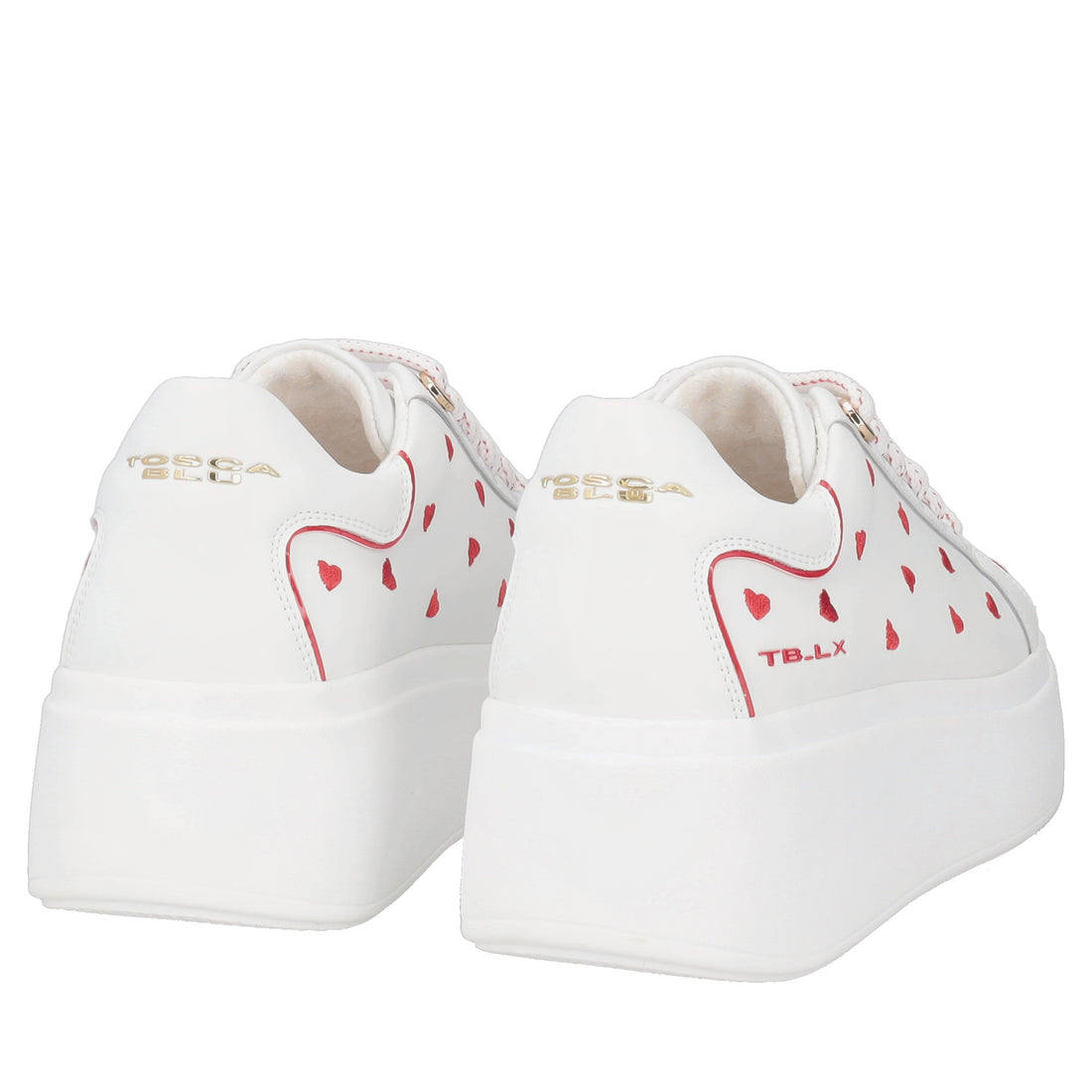 Sneaker Clara in pelle con cuori ricamati colore bianco/rosso