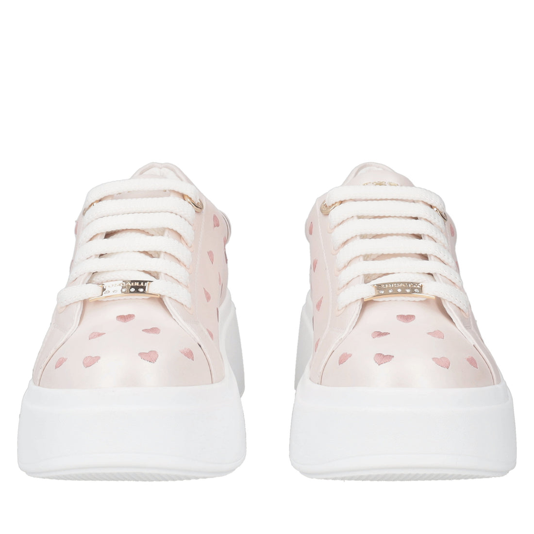 Sneaker Clara in pelle con cuori ricamati colore rosa