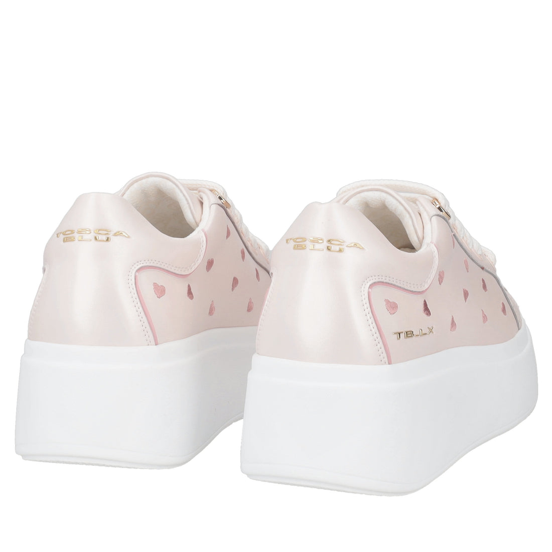 Sneaker Clara in pelle con cuori ricamati colore rosa