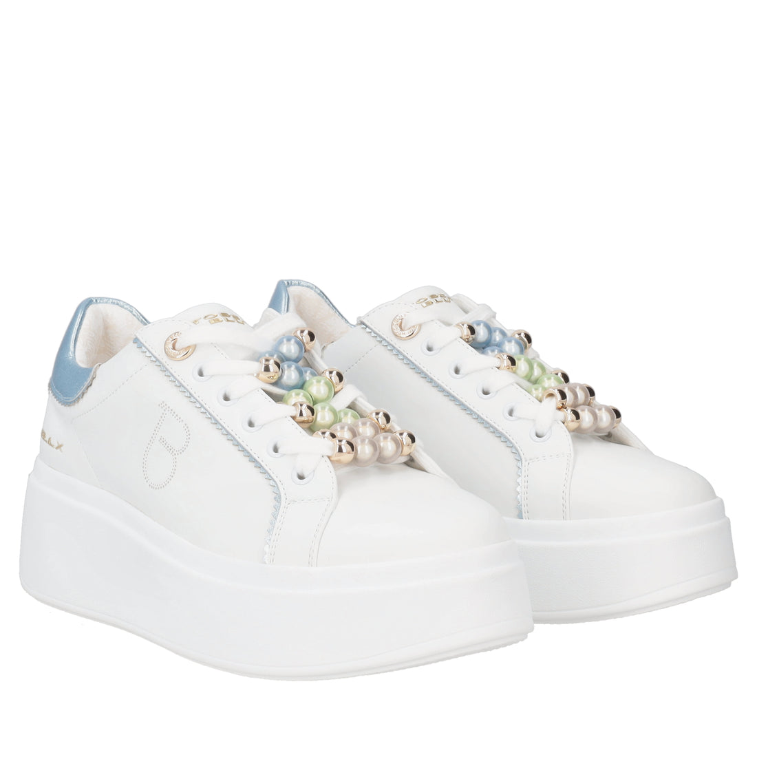 Clara leather sneakers with white/light blue pearls