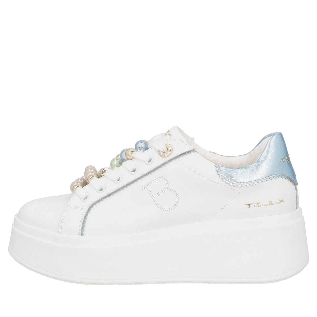 Clara leather sneakers with white/light blue pearls