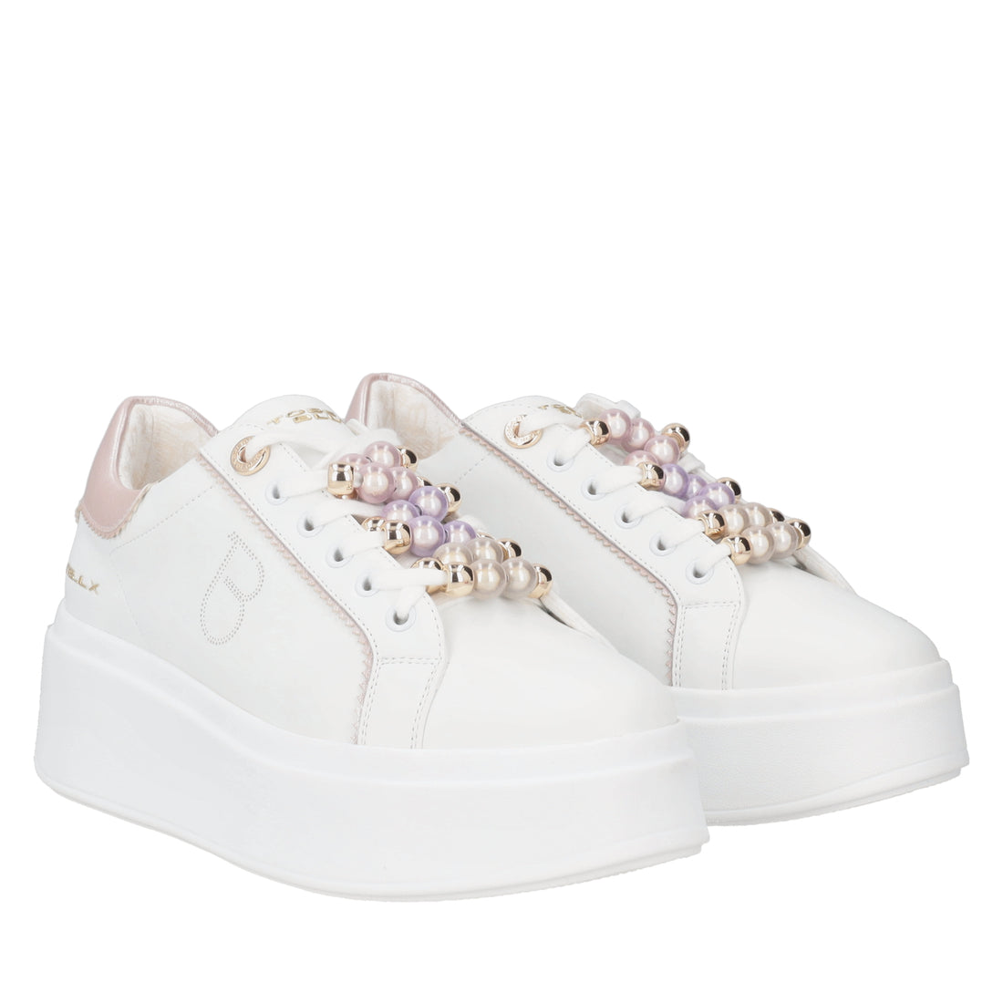 Clara leather sneakers with white/pink pearls