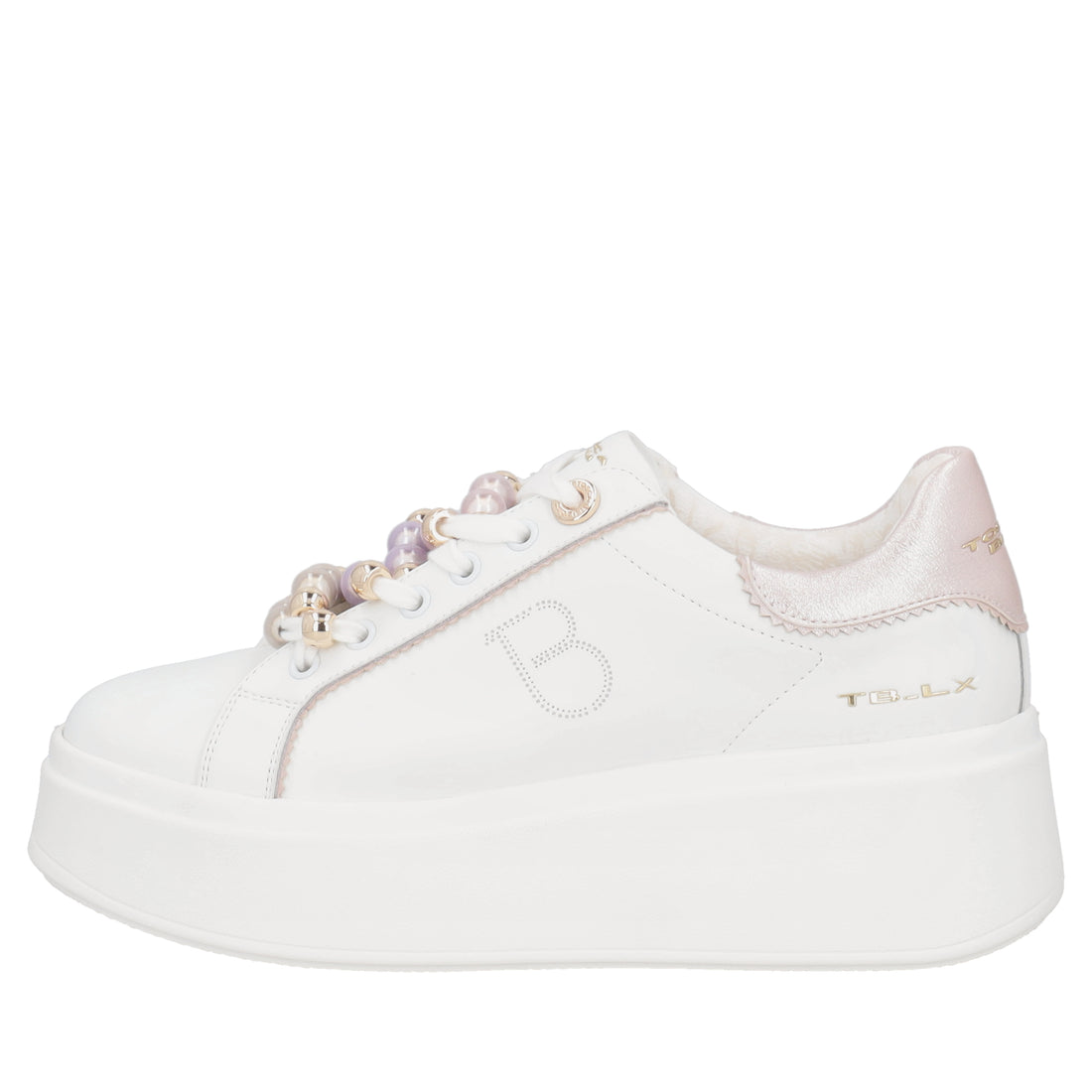 Clara leather sneakers with white/pink pearls
