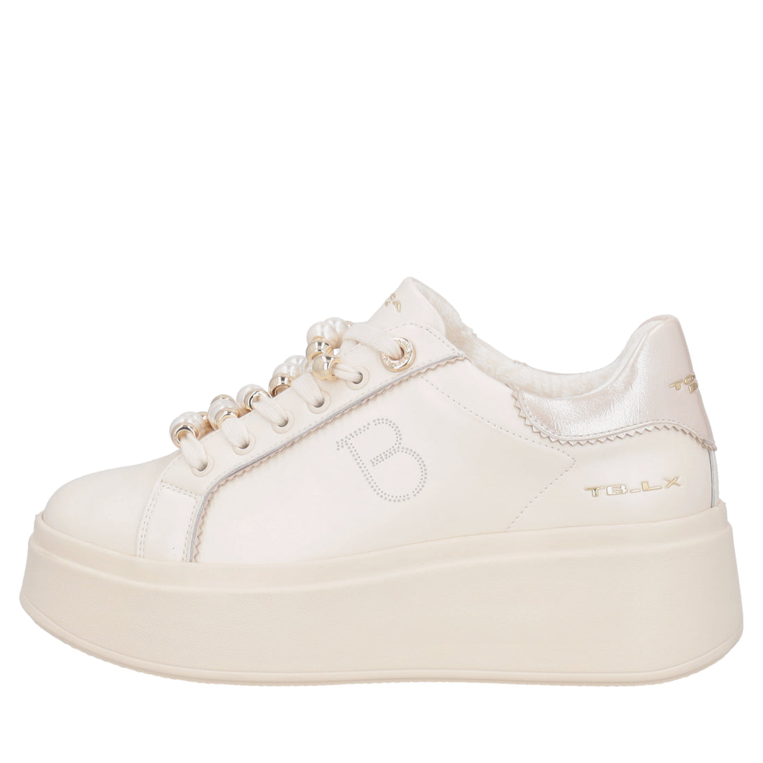 Clara leather sneakers with beige pearls
