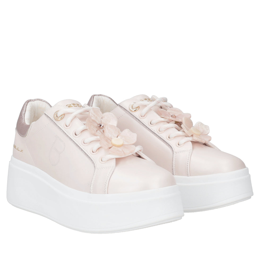 Sneaker Clara in pelle con accessorio fiore colore rosa