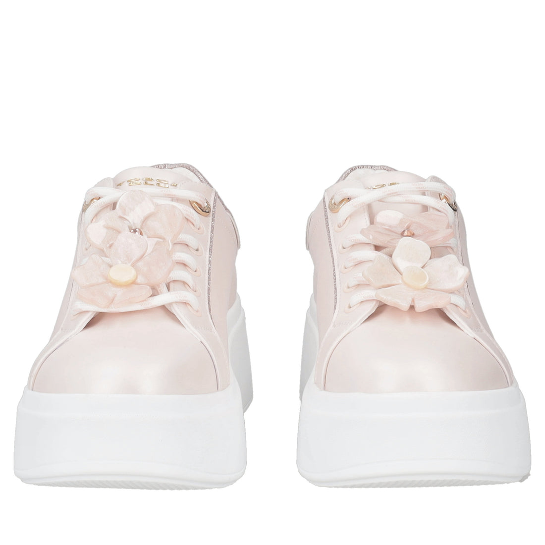 Sneaker Clara in pelle con accessorio fiore colore rosa