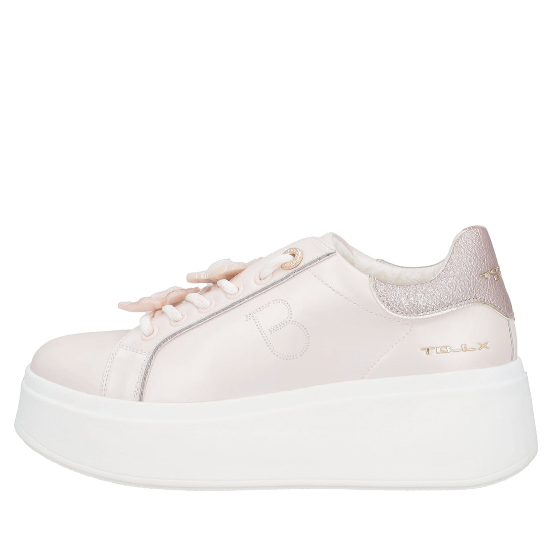 Sneaker Clara in pelle con accessorio fiore colore rosa