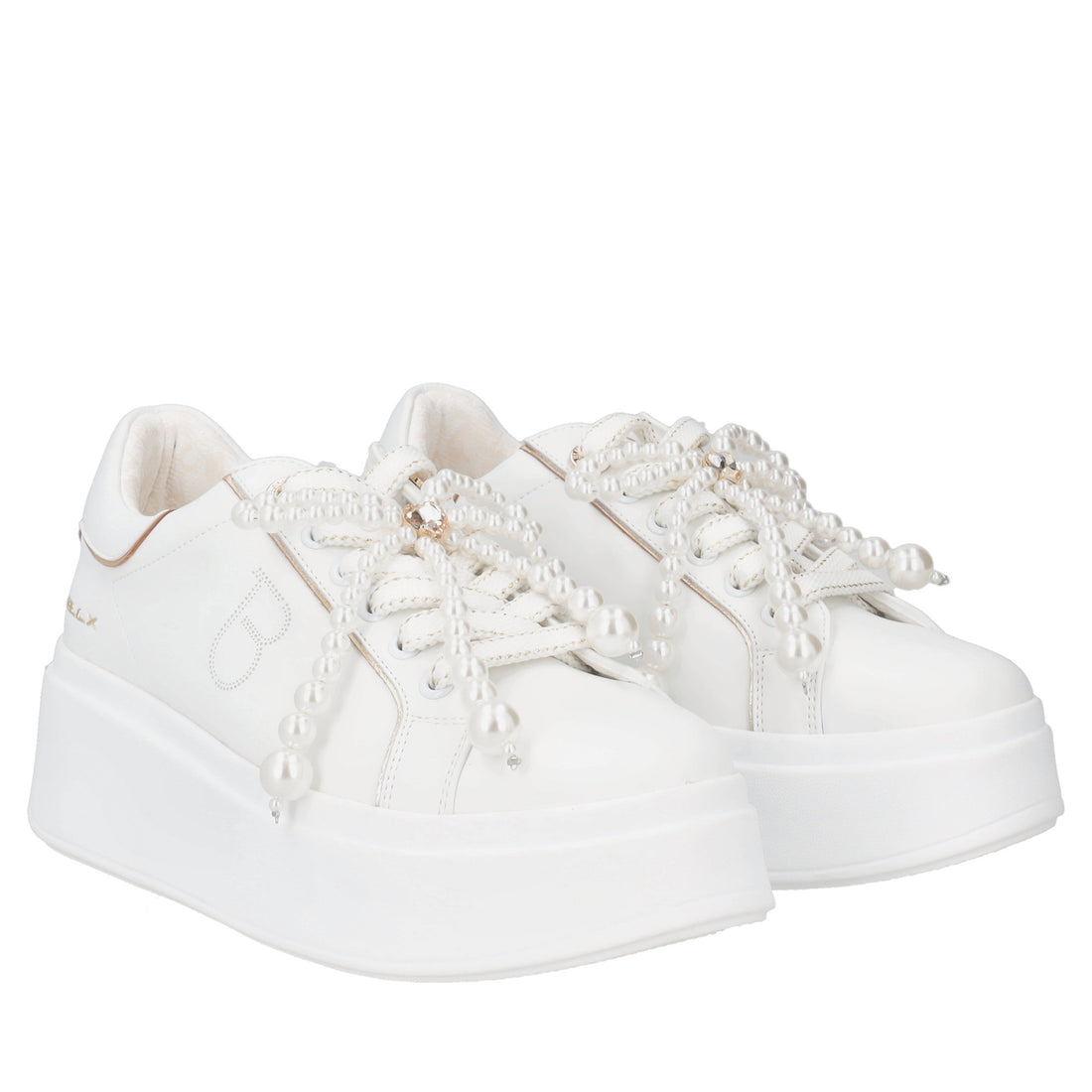 Clara leather sneakers with white pearl bow