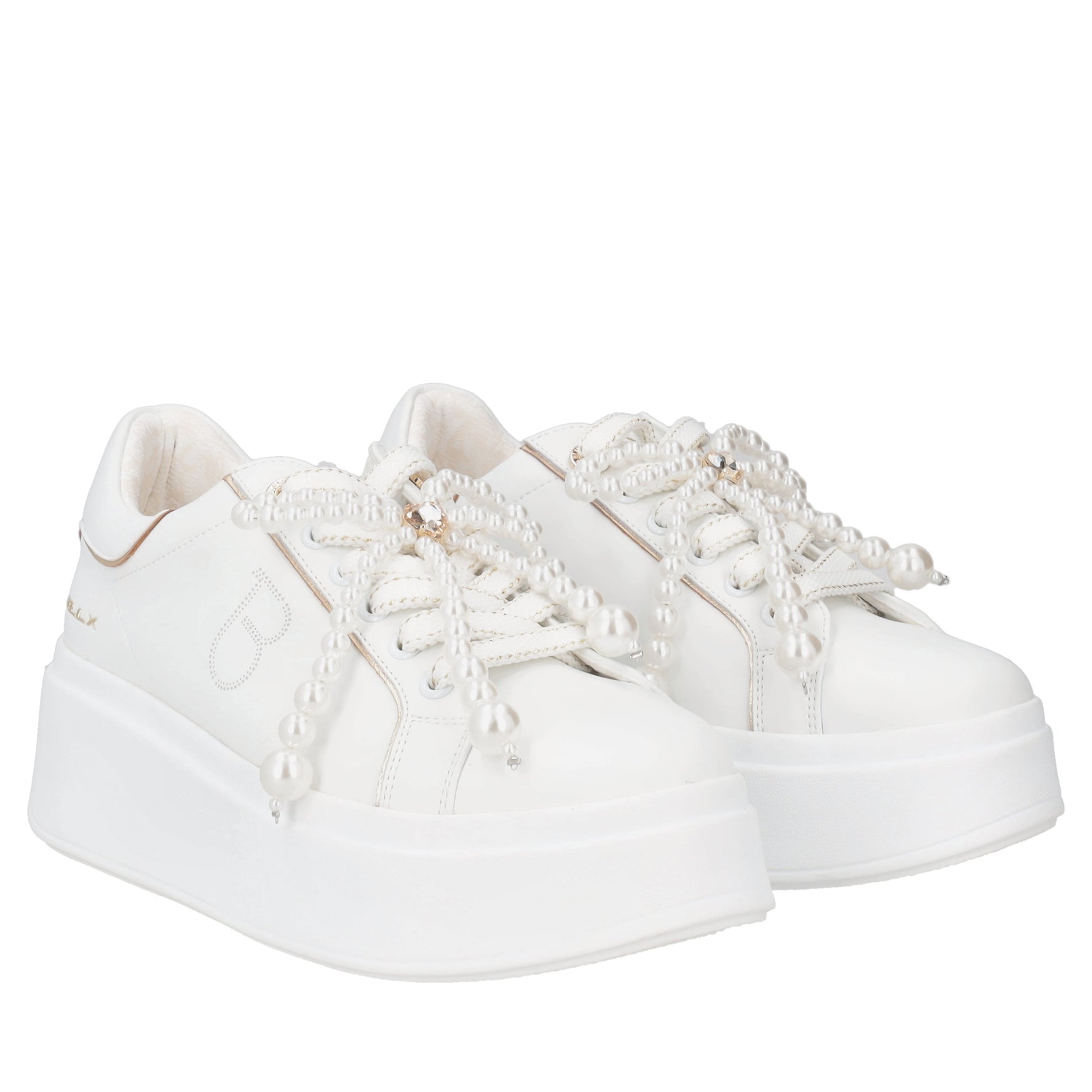 Clara leather sneakers with white pearl bow