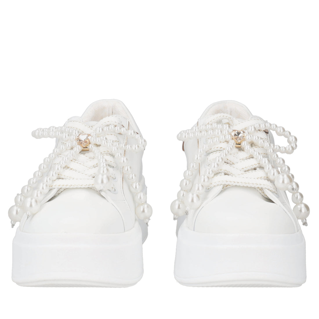 Clara leather sneakers with white pearl bow