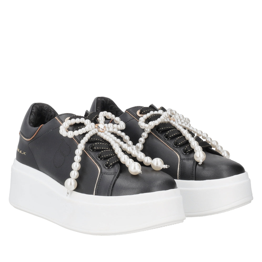 Clara leather sneakers with black pearl bow
