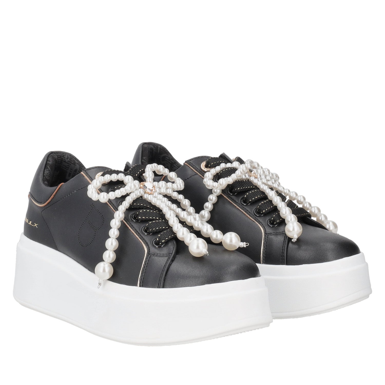 Clara leather sneakers with black pearl bow