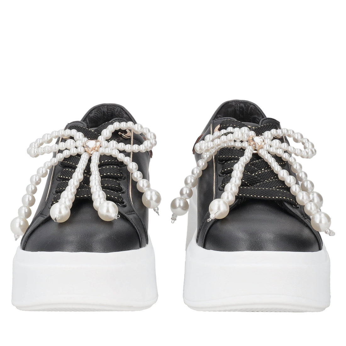 Clara leather sneakers with black pearl bow