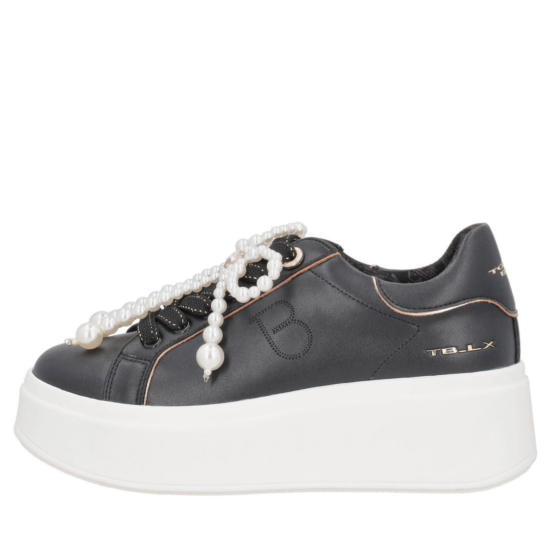 Clara leather sneakers with black pearl bow