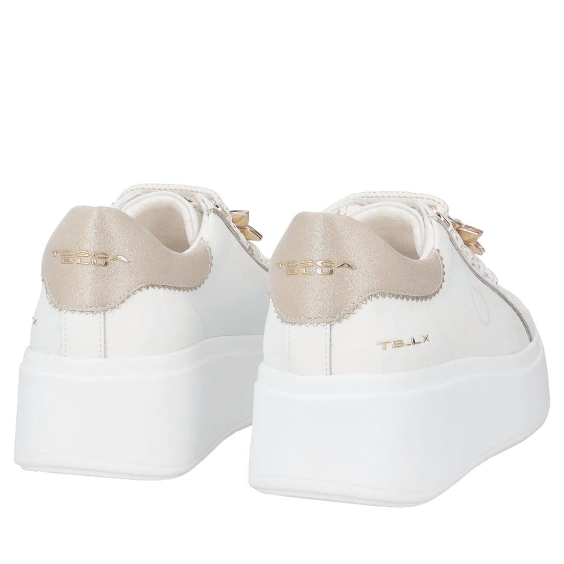 Sneaker Clara in pelle con fiori in strass colore bianco/beige