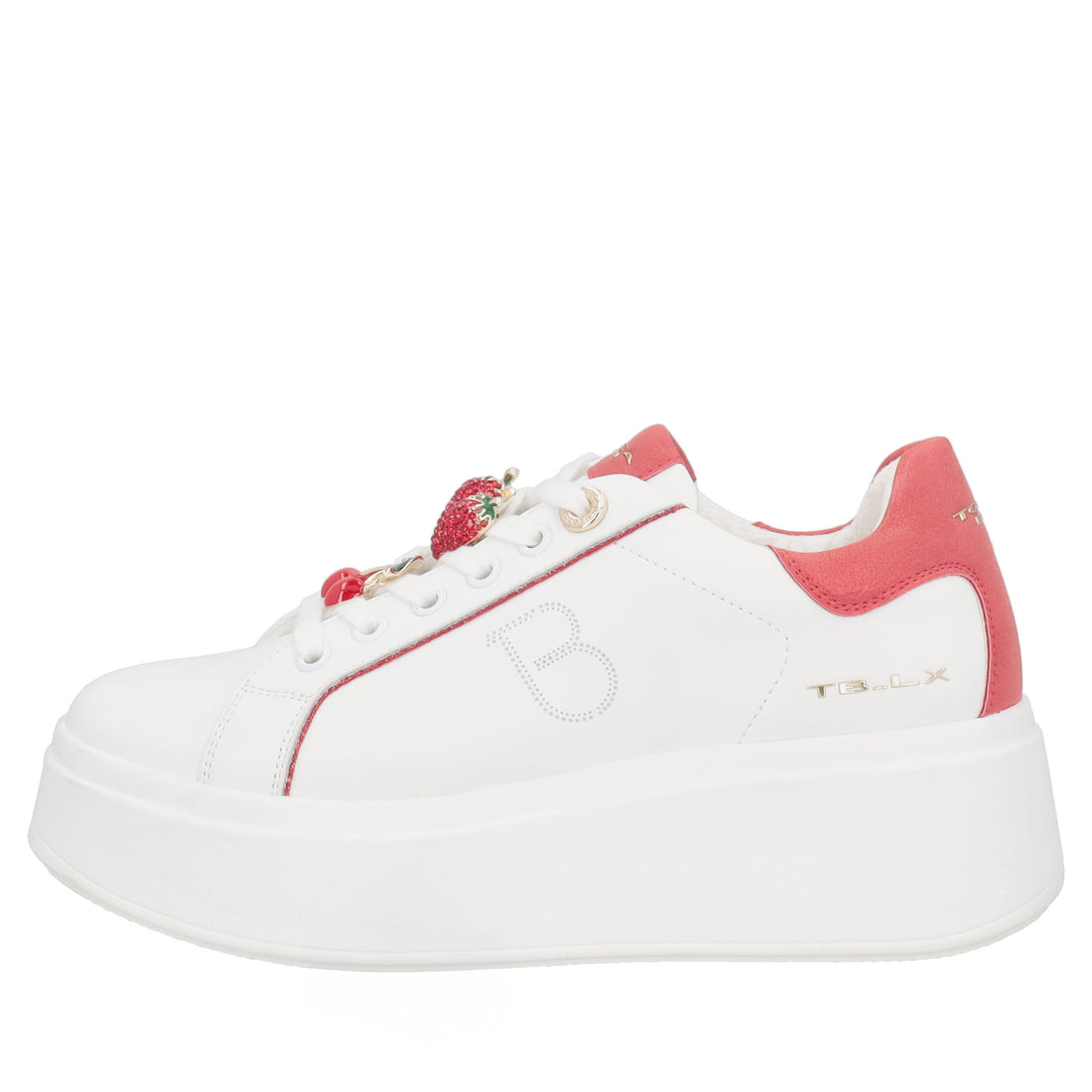 Sneaker Clara in pelle con accessori frutta colore bianco/rosso