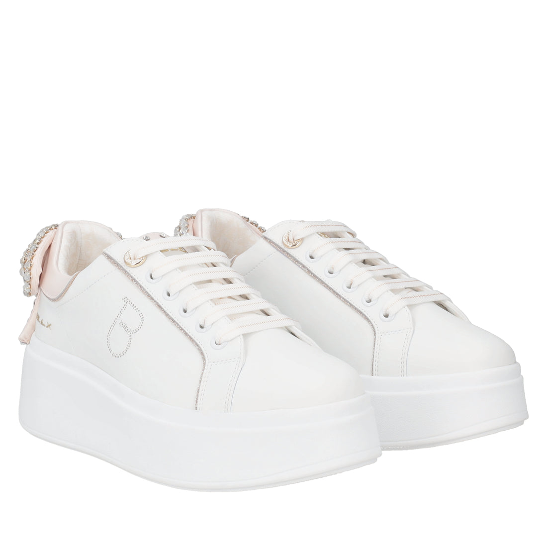 Clara leather sneaker with white/pink bow