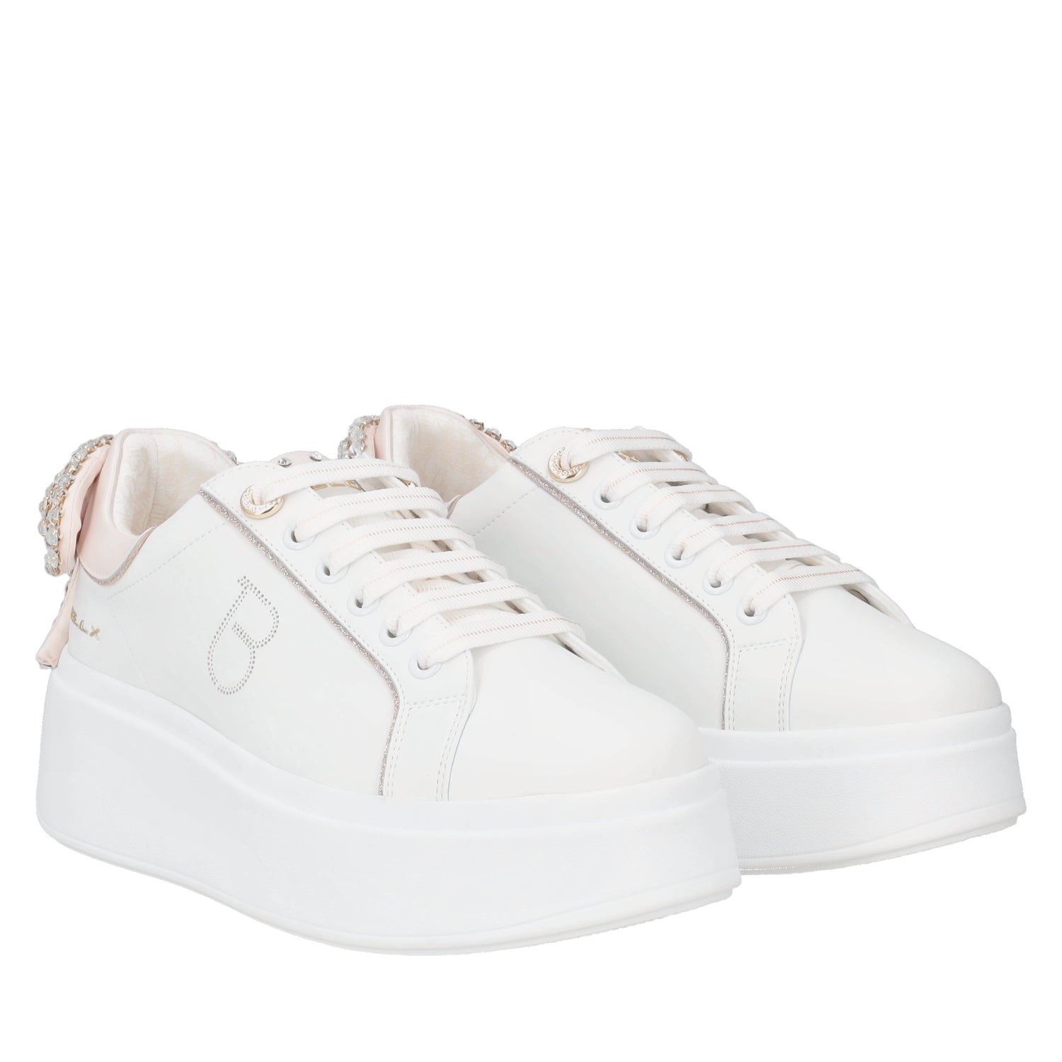 Sneaker Clara in pelle con fiocco colore bianco/rosa