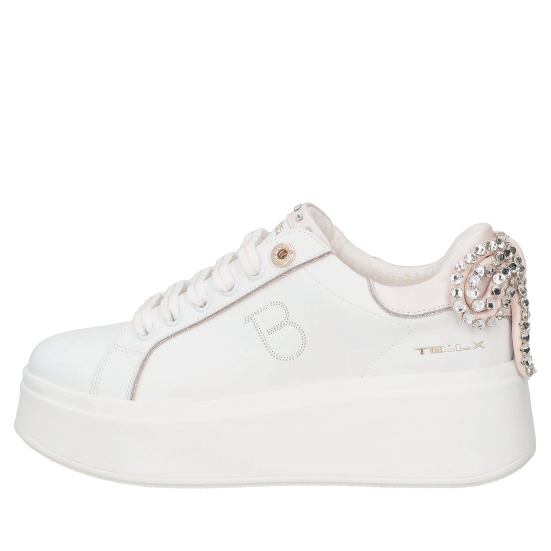 Clara leather sneaker with white/pink bow