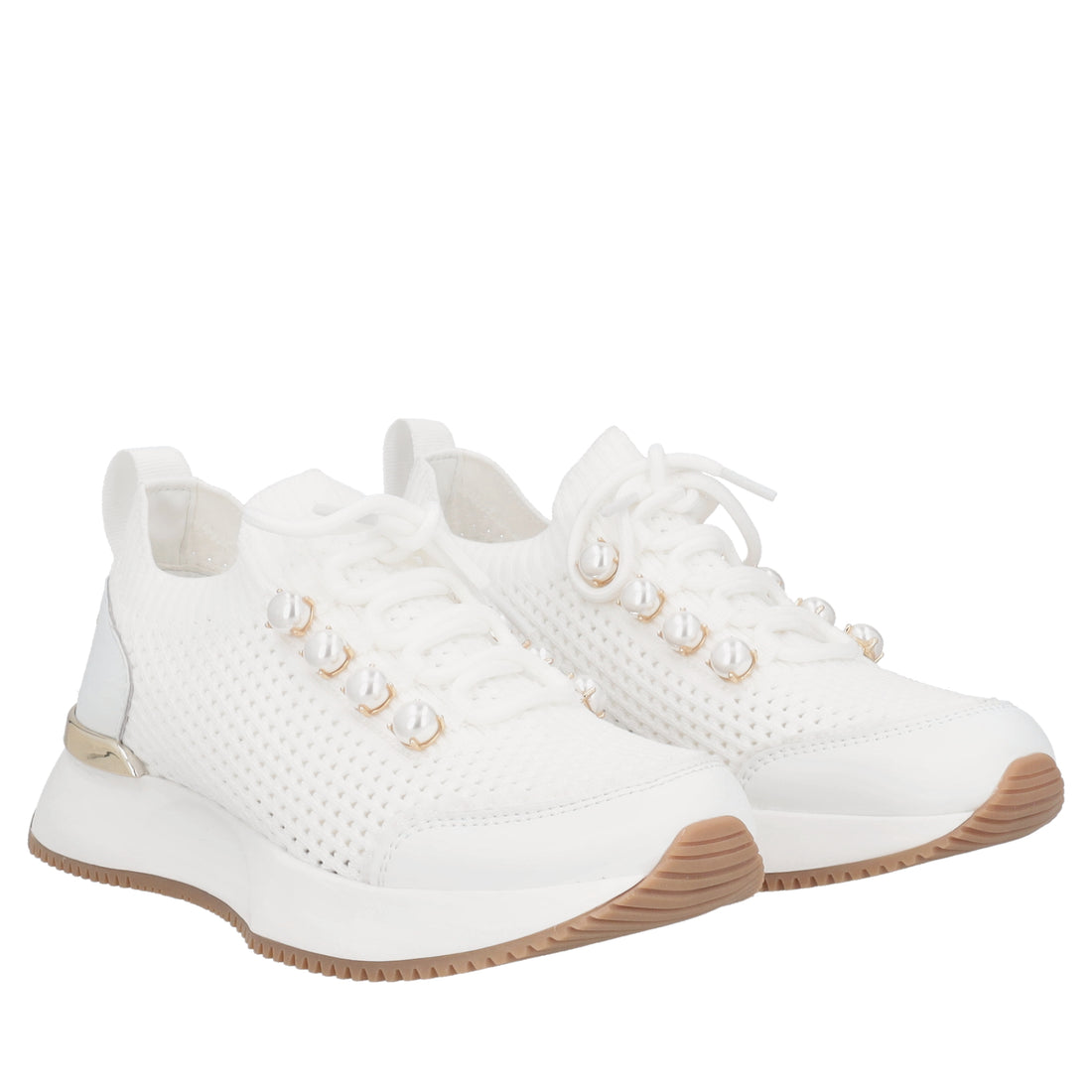 Cleo sneakers in fabric and leather with white pearls