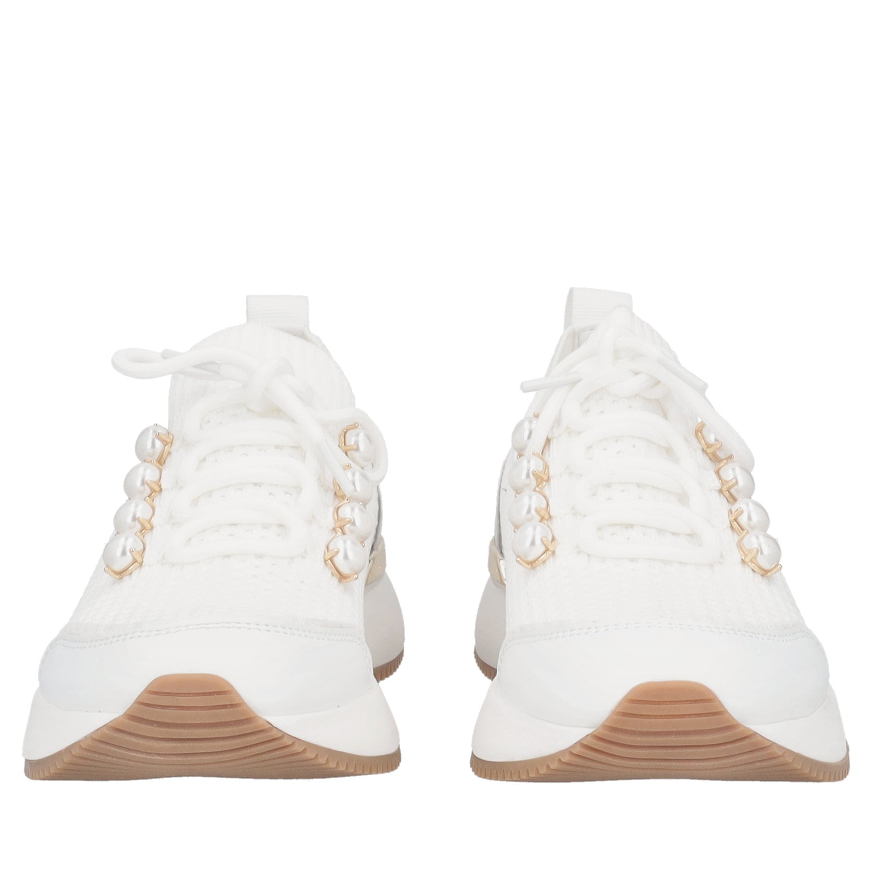 Cleo sneakers in fabric and leather with white pearls