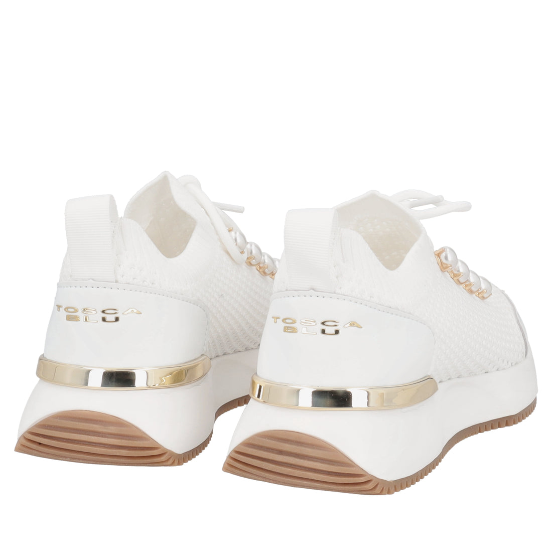 Cleo sneakers in fabric and leather with white pearls