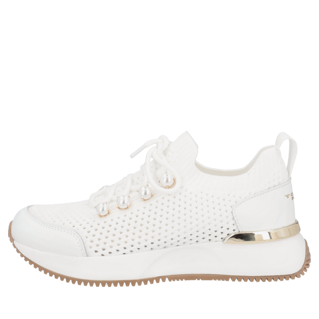 Cleo sneakers in fabric and leather with white pearls