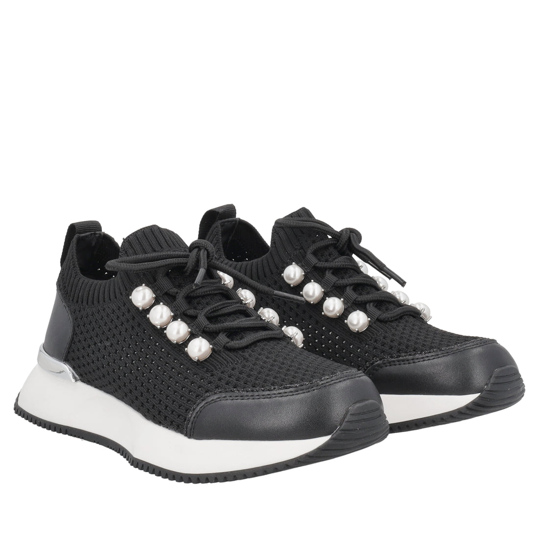 Cleo sneakers in fabric and leather with black pearls