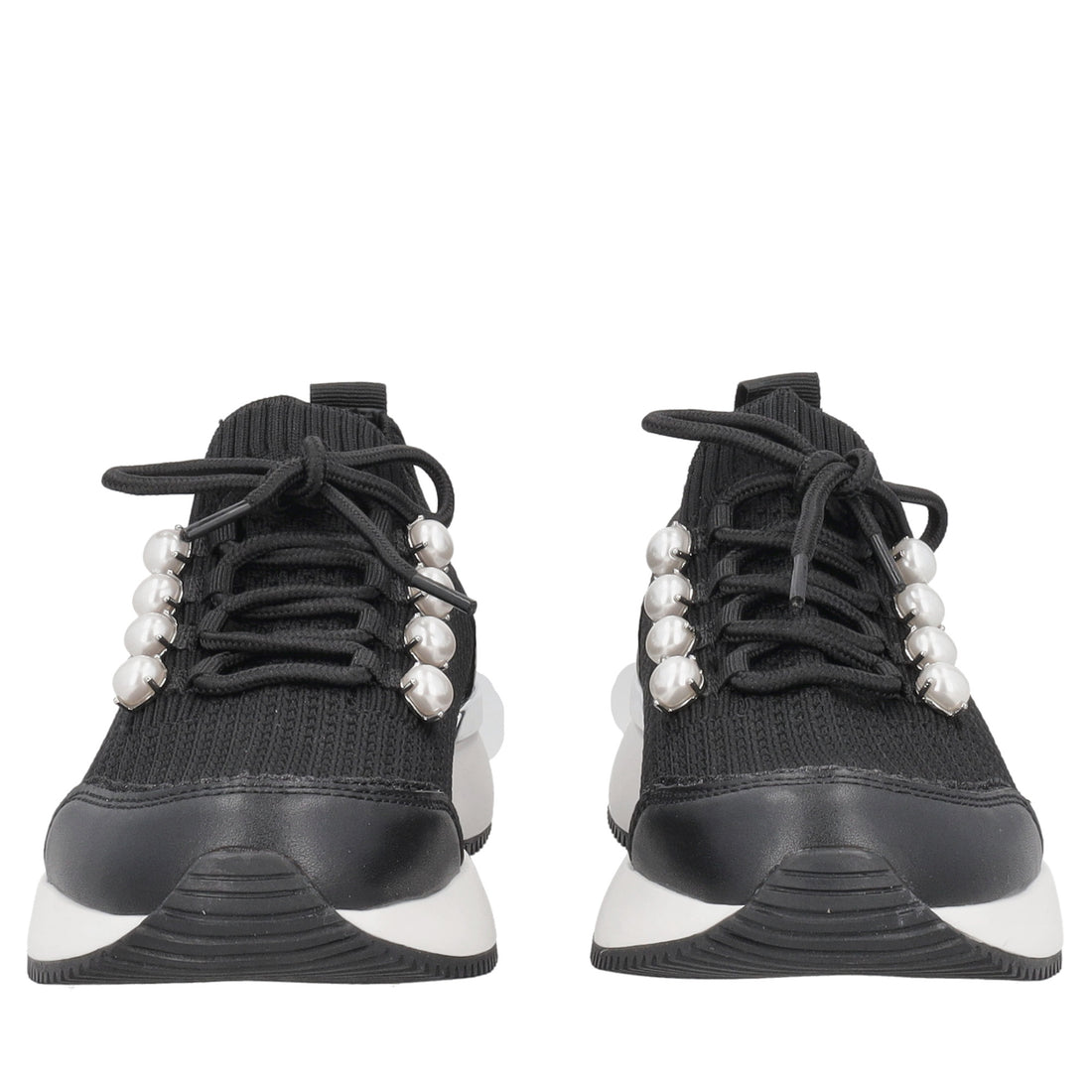 Cleo sneakers in fabric and leather with black pearls