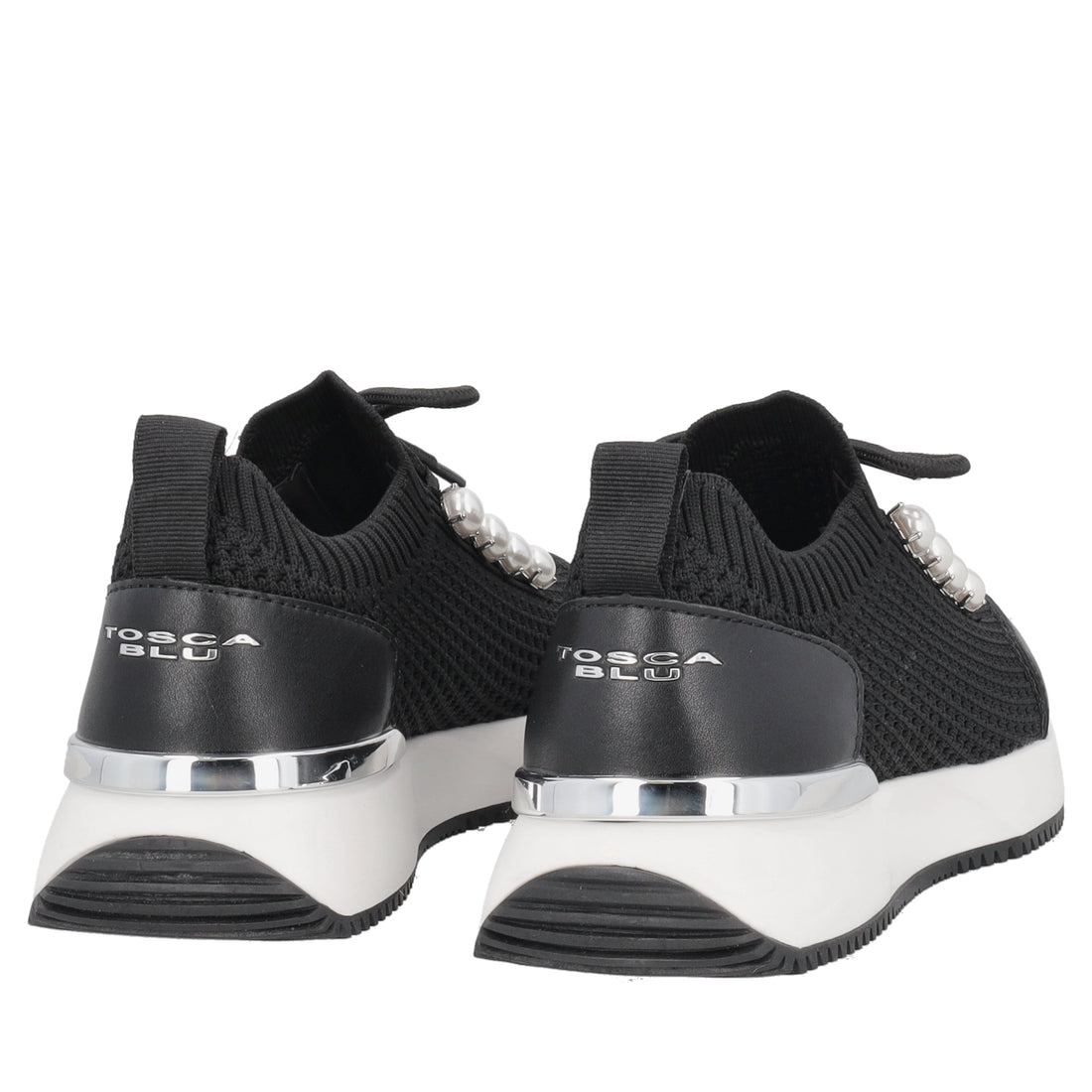 Cleo sneakers in fabric and leather with black pearls