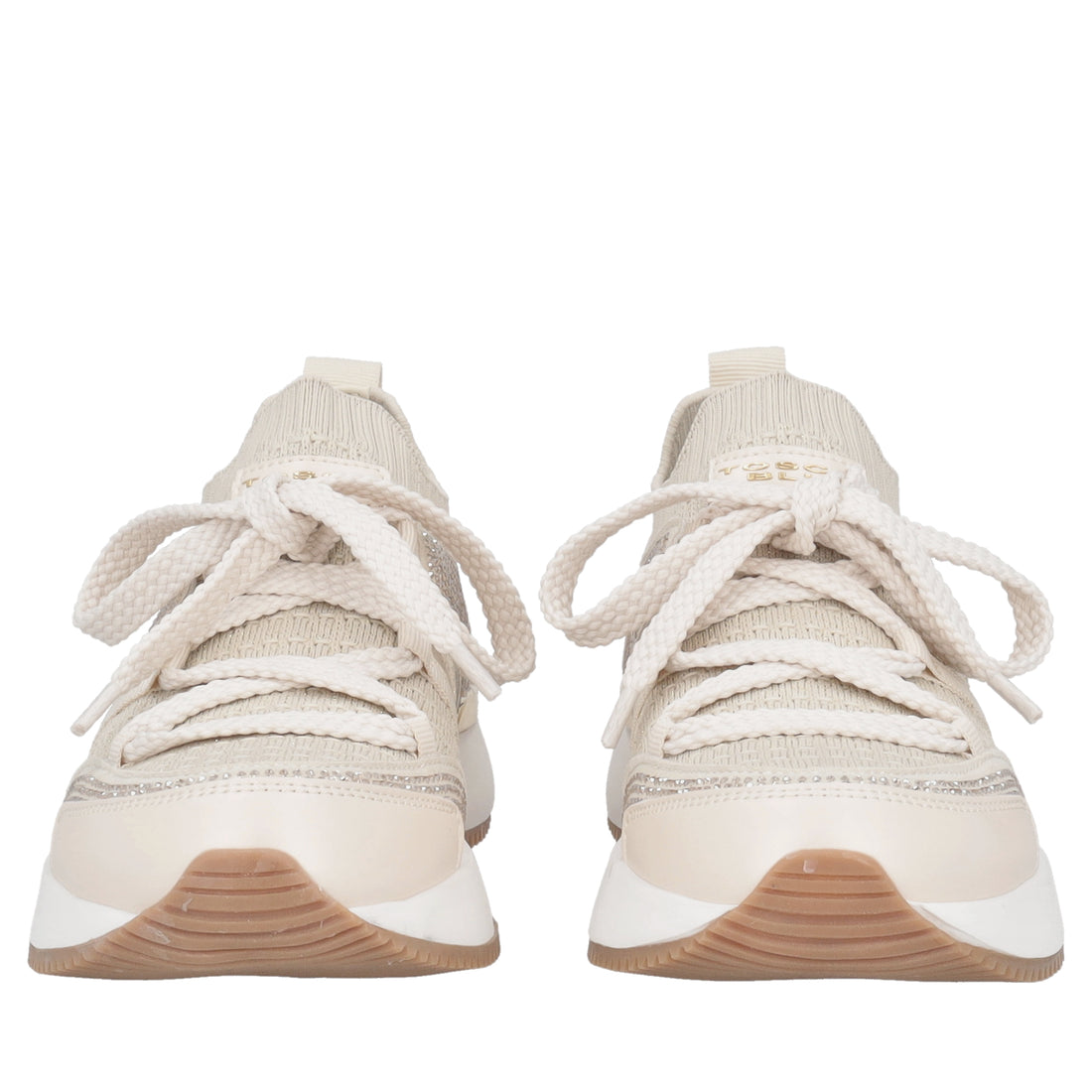 Sneaker Cleo in tessuto e pelle con strass colore beige