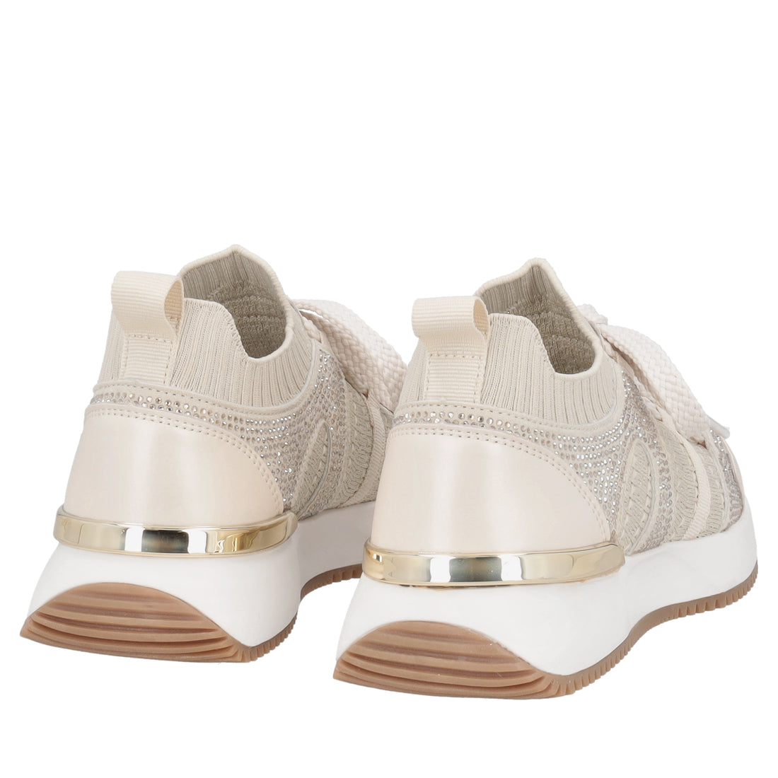 Sneaker Cleo in tessuto e pelle con strass colore beige