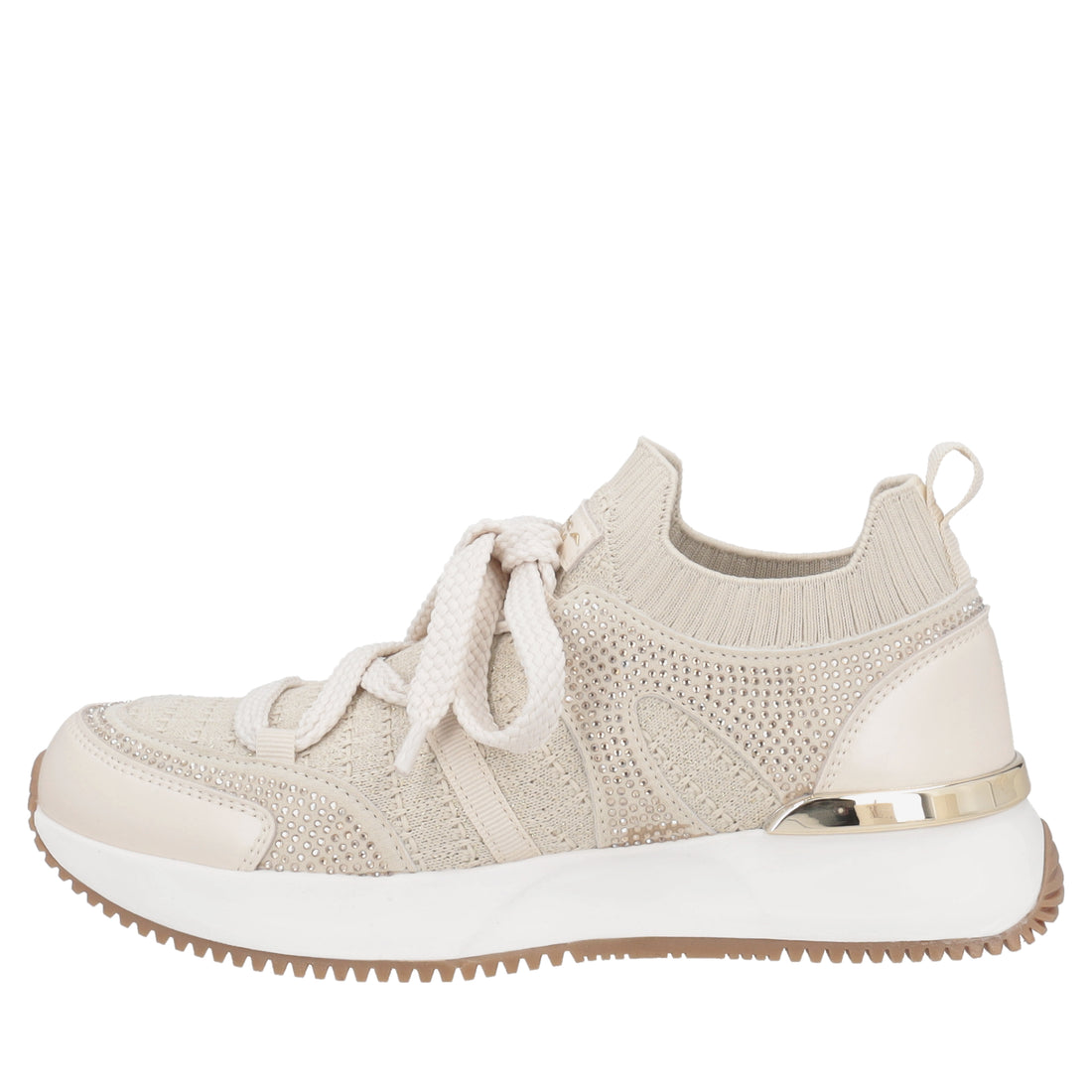 Sneaker Cleo in tessuto e pelle con strass colore beige
