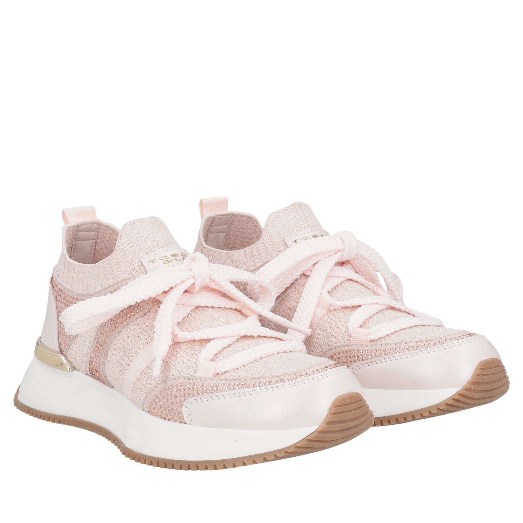 Cleo sneakers in fabric and leather with pink rhinestones