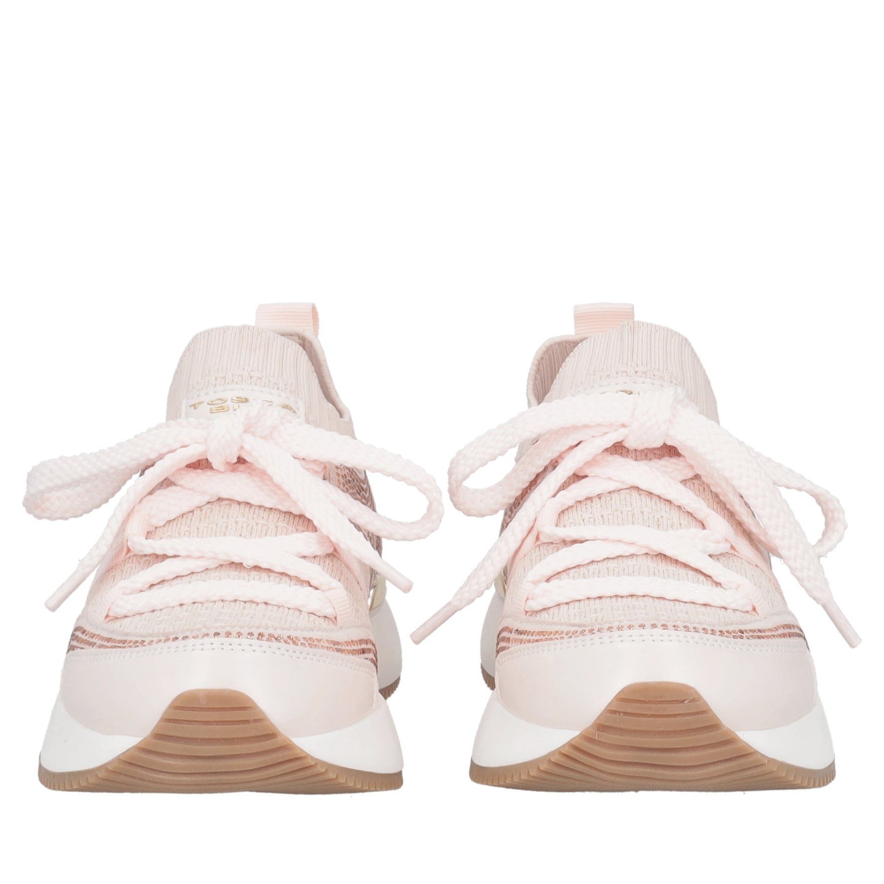 Cleo sneakers in fabric and leather with pink rhinestones