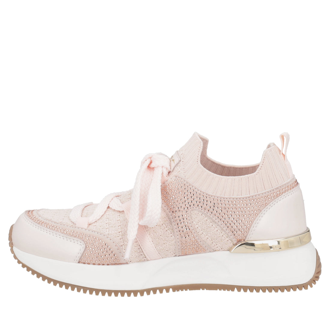 Cleo sneakers in fabric and leather with pink rhinestones