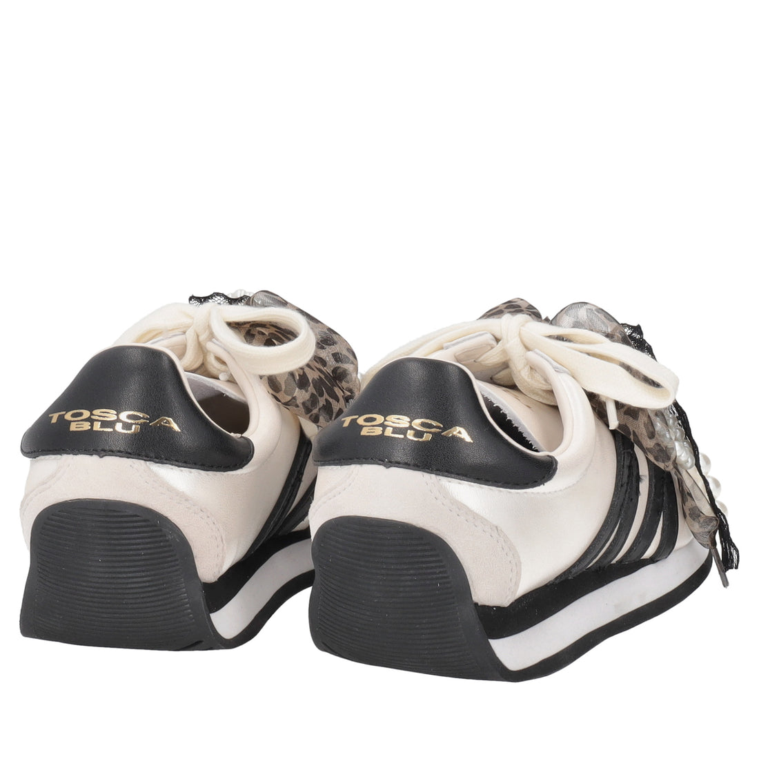 Malika leather sneakers with bows and pearls in white/black
