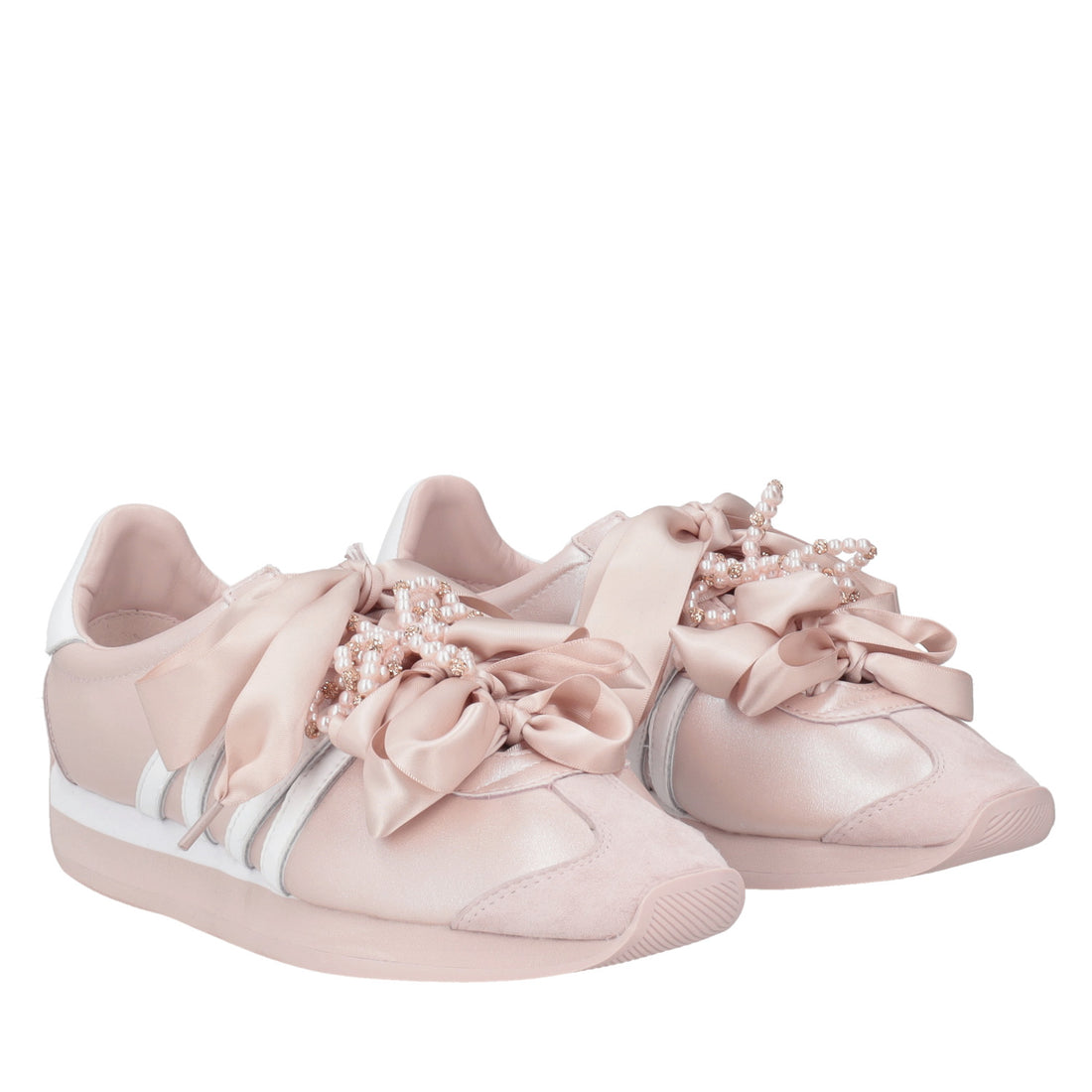 Malika sneakers with satin bows and pink/white pearls