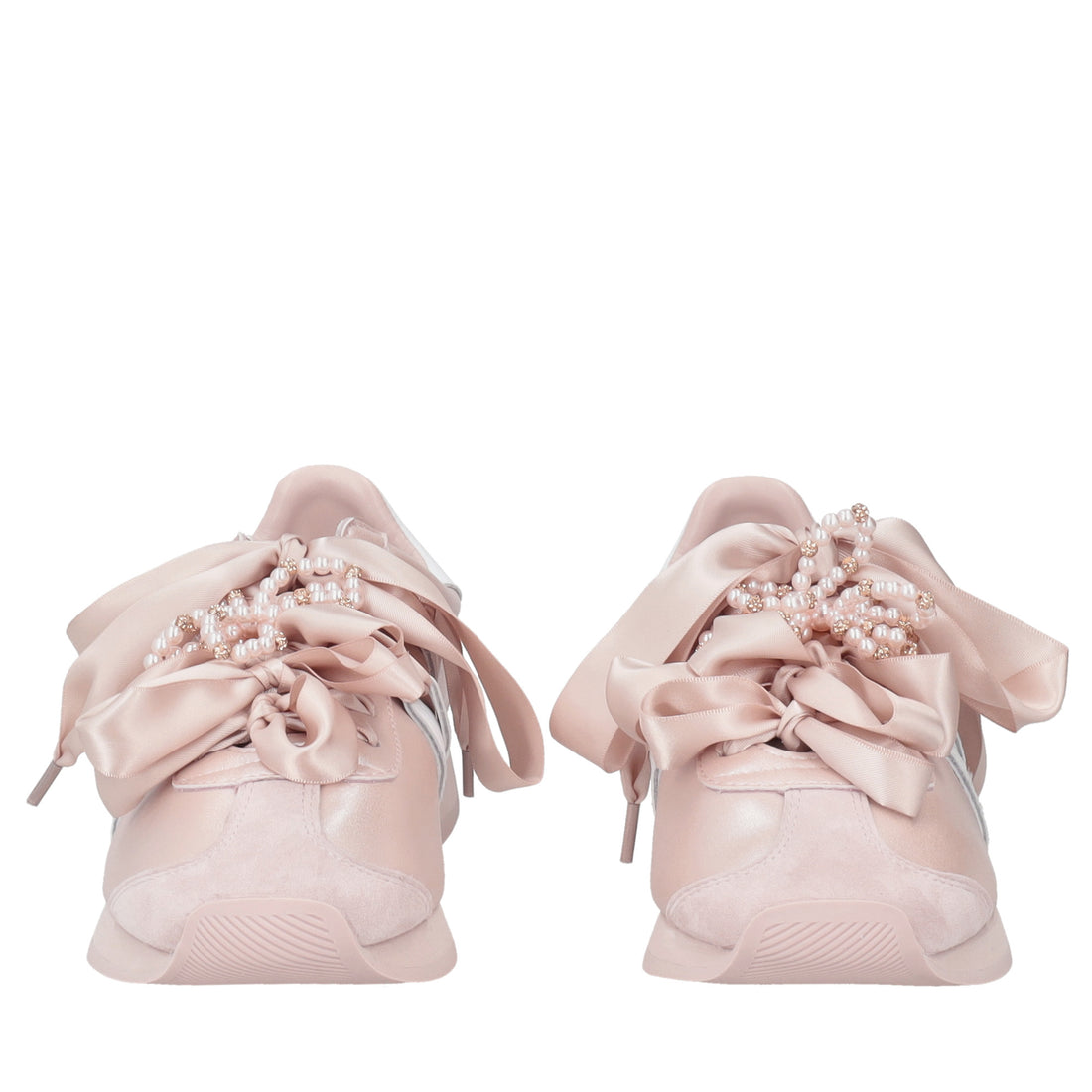 Malika sneakers with satin bows and pink/white pearls
