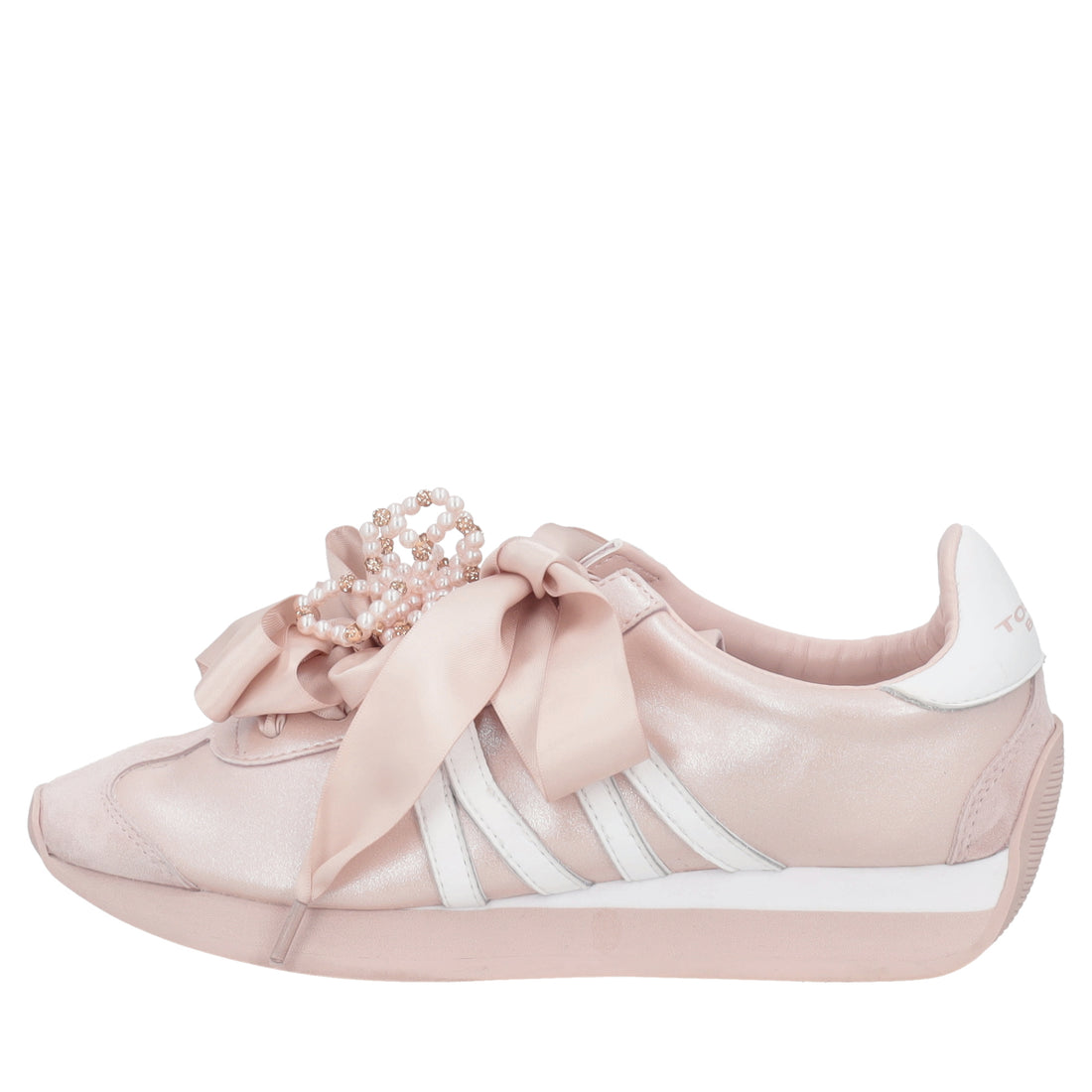 Malika sneakers with satin bows and pink/white pearls