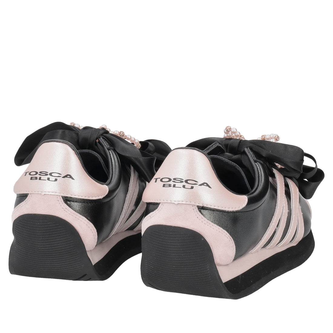 Malika sneakers with satin bows and pearls in black/pink